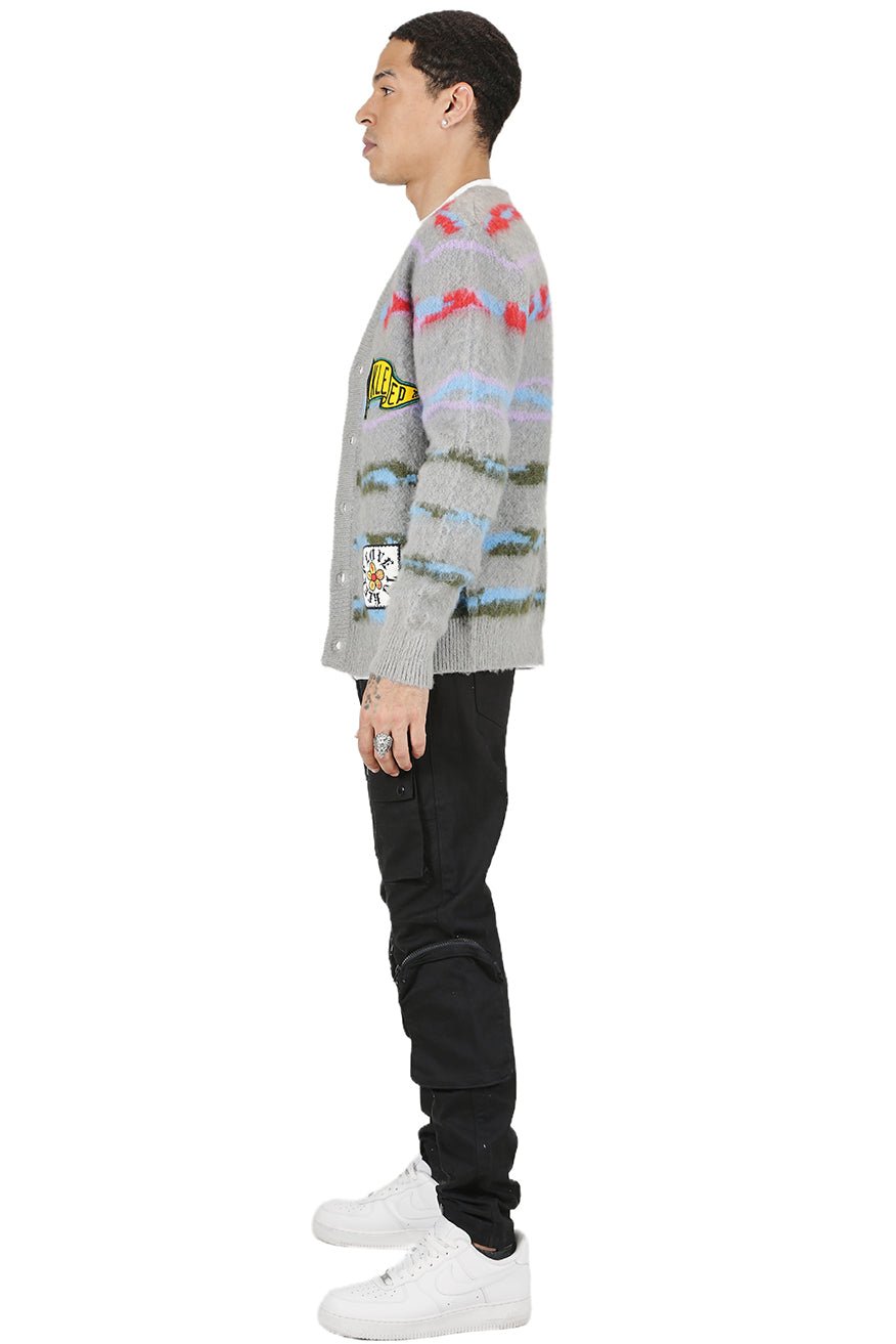 DOUGAL Men's premium sweater cardigan with embroidery & patches